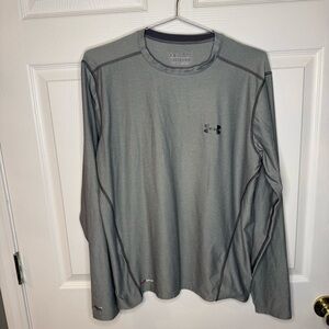 Under Armour Heat Gear Gray Long Sleeve Shirt Fitted Size Large GUC see photos